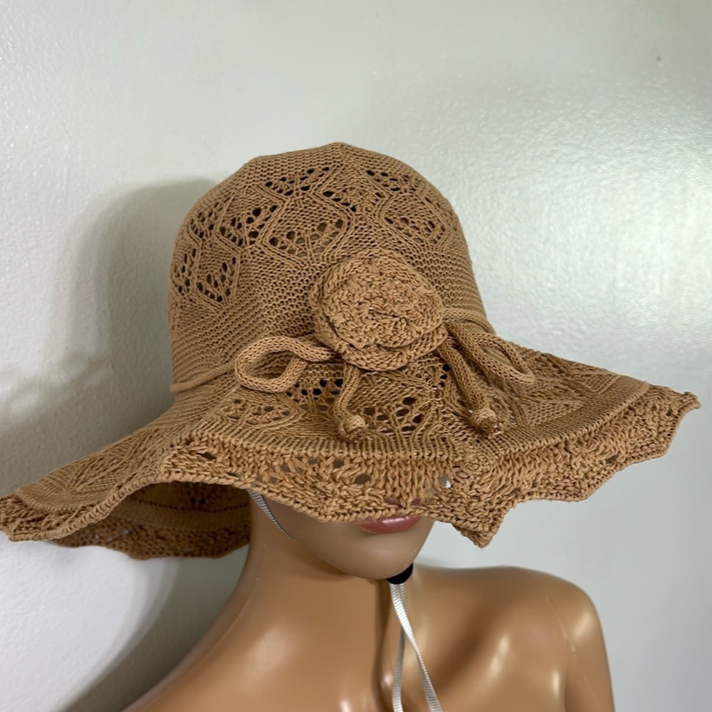 Handmade Boho Beachy Tan Crochet Jute Sun Hat